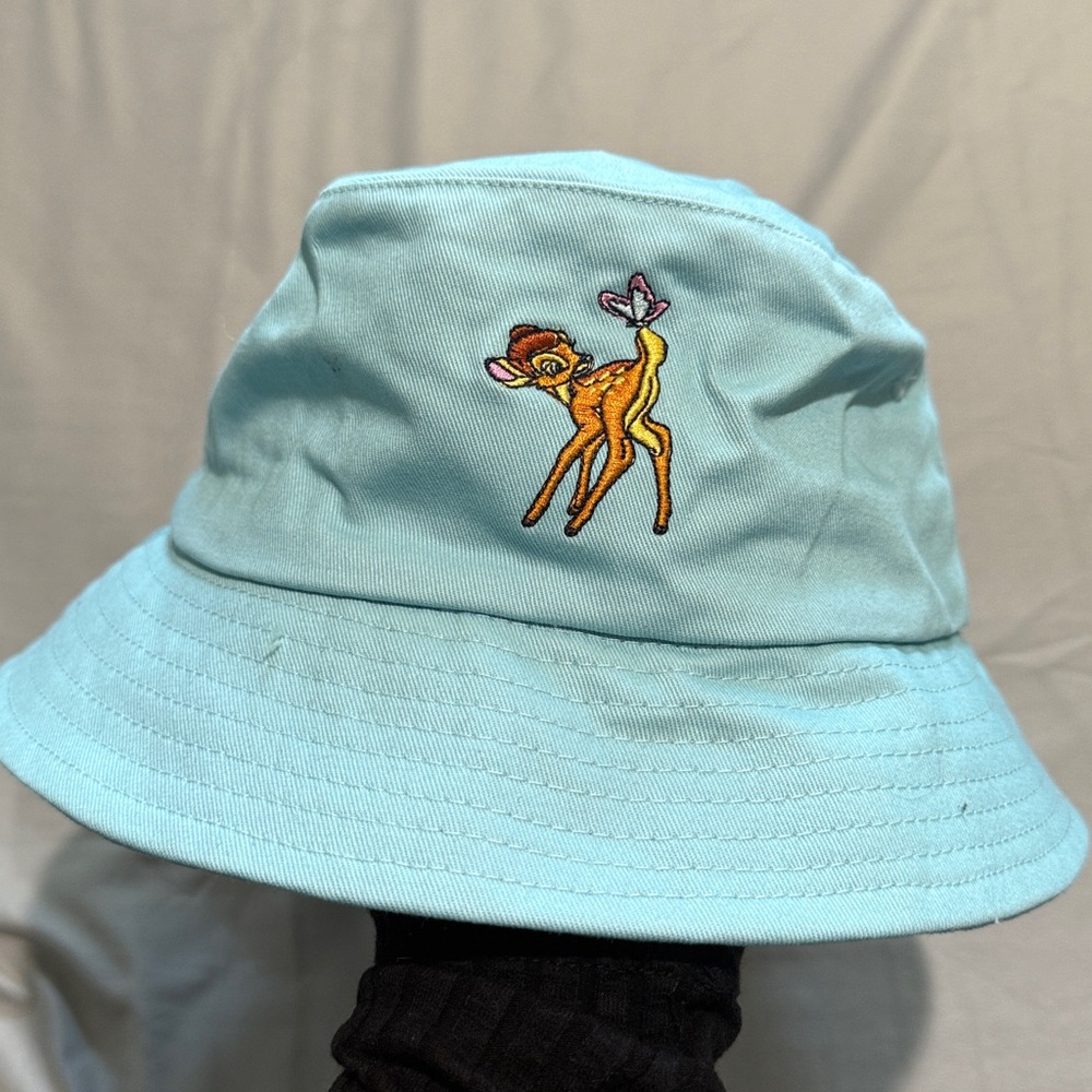 Light Blue Bucket Hat with Deer Embroidery